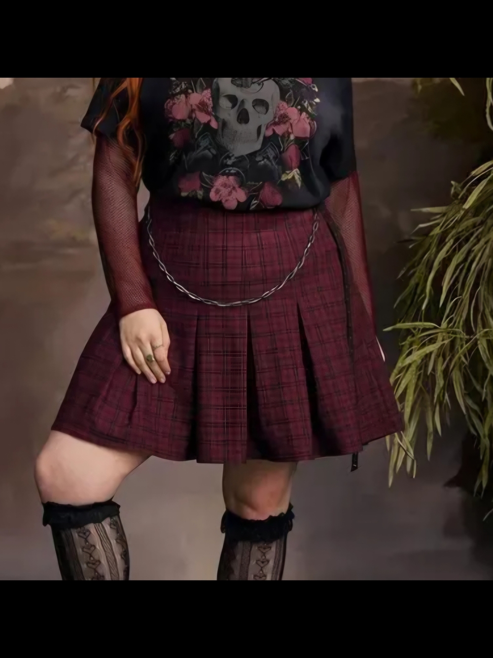 Pleated Plaid Mini Skirt in Wine
